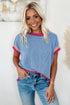 Retro Vibe Contrast Trim Corded Knit Short Sleeve Top